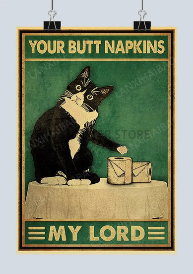 Cute Retro Mystery Black Cat Kraft Paper Poster Funny Butt Paper Bathroom Study Bar Cafe Art Collection Decorative Wall Sticker June Wall Art