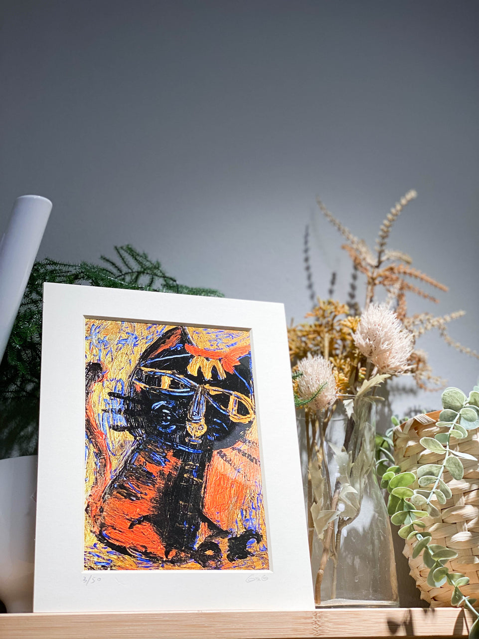 Black Cat- Handcrafted Textured Art Print | Modern Animal Artwork in Vibrant color