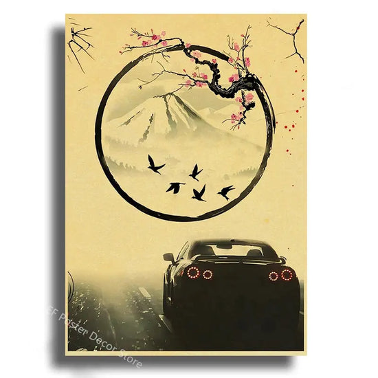 Japanese Cars Samurai Poster Painting Japan Racing Home Club Decor Wall Picture Vintage Aesthetic Jdm Car Gtr Anime Moon Printis June Wall Art