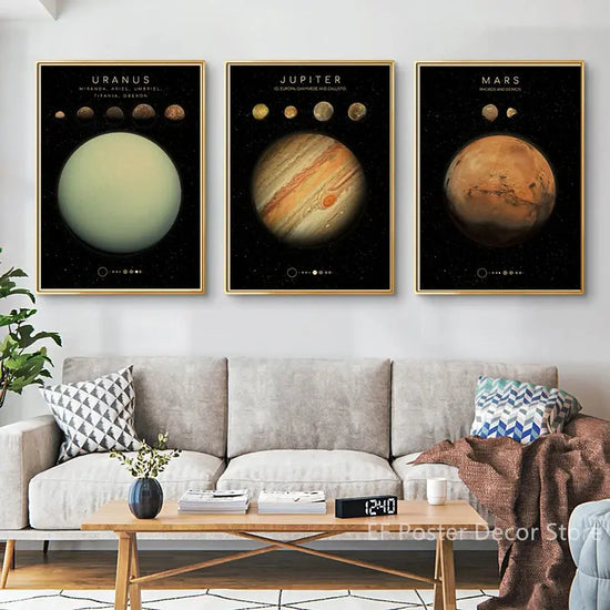 Planets Poster The Solar System Posters Mars Saturn Moon Home Room Decor Painting Gift Astronomy Vintage Prints Art Wall Picture June Wall Art