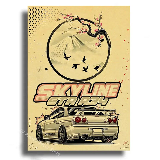 Japanese Cars Samurai Poster Painting Japan Racing Home Club Decor Wall Picture Vintage Aesthetic Jdm Car Gtr Anime Moon Printis June Wall Art