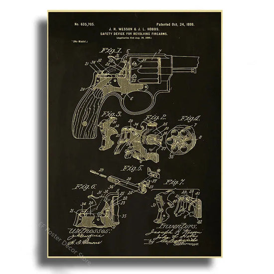 Gun Studies Posters Pistol/Rifle/Revolver Poster Home Room Club Decor Aesthetic Painting Handgun Vintage Prints Art Wall Picture June Wall Art