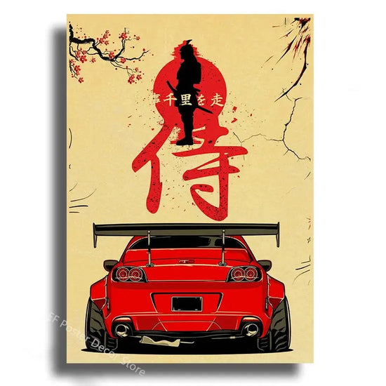 Japanese Cars Samurai Poster Painting Japan Racing Home Club Decor Wall Picture Vintage Aesthetic Jdm Car Gtr Anime Moon Printis June Wall Art