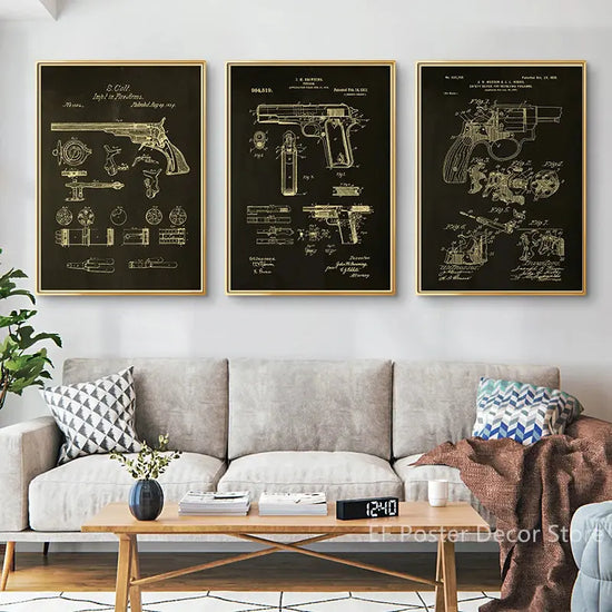 Gun Studies Posters Pistol/Rifle/Revolver Poster Home Room Club Decor Aesthetic Painting Handgun Vintage Prints Art Wall Picture June Wall Art
