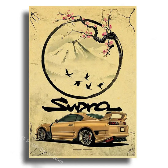 Japanese Cars Samurai Poster Painting Japan Racing Home Club Decor Wall Picture Vintage Aesthetic Jdm Car Gtr Anime Moon Printis June Wall Art