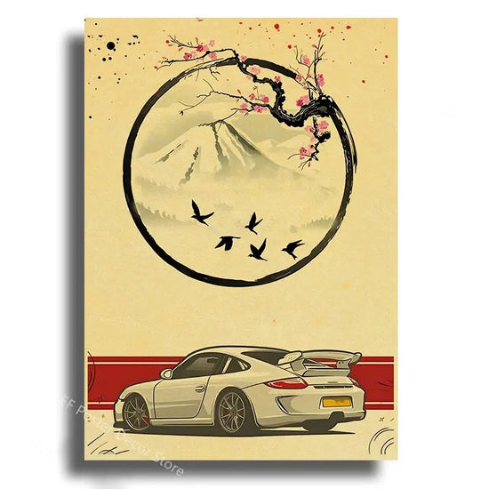 Japanese Cars Samurai Poster Painting Japan Racing Home Club Decor Wall Picture Vintage Aesthetic Jdm Car Gtr Anime Moon Printis June Wall Art