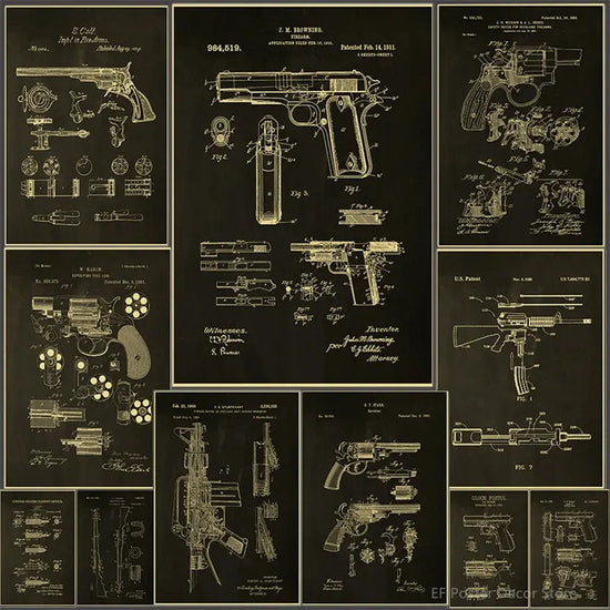 Gun Studies Posters Pistol/Rifle/Revolver Poster Home Room Club Decor Aesthetic Painting Handgun Vintage Prints Art Wall Picture June Wall Art