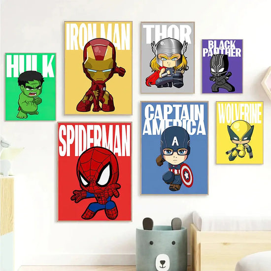 MINISO Marvel Wall Art Posters SpiderMan Iron Man Avengers Superhero Disney Kid Room Decor Cartoon Canvas Painting Picture Print June Wall Art