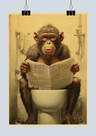 Animal Bathroom Toilet Funny Poster Kraft Paper Cat Dog Frog Art Home Decor Picture DIY Toilet Room Painting Wall Sticker Gift June Wall Art
