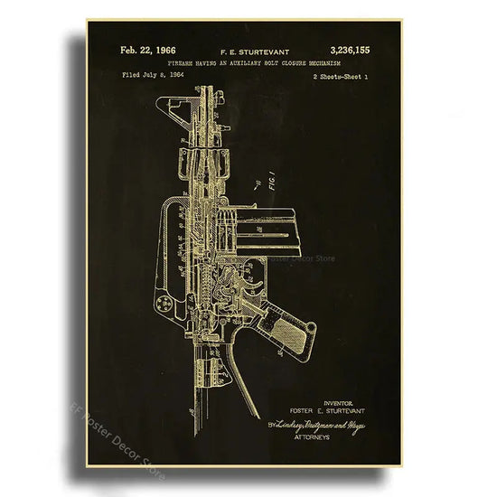 Gun Studies Posters Pistol/Rifle/Revolver Poster Home Room Club Decor Aesthetic Painting Handgun Vintage Prints Art Wall Picture June Wall Art