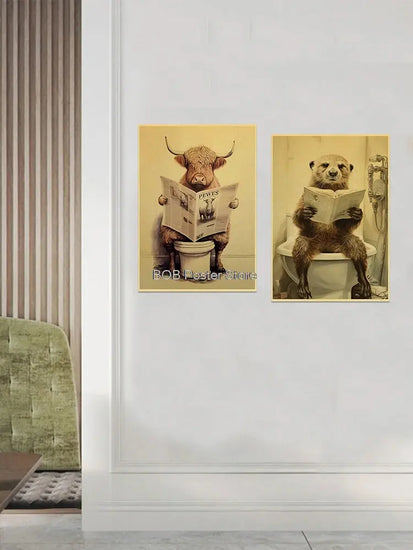 Animal Bathroom Toilet Funny Poster Kraft Paper Cat Dog Frog Art Home Decor Picture DIY Toilet Room Painting Wall Sticker Gift June Wall Art
