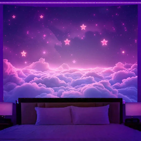Fluorescent wall hanging fantasy starry sky planet city scenery tapestry art background cloth bedroom room home decoration June Wall Art