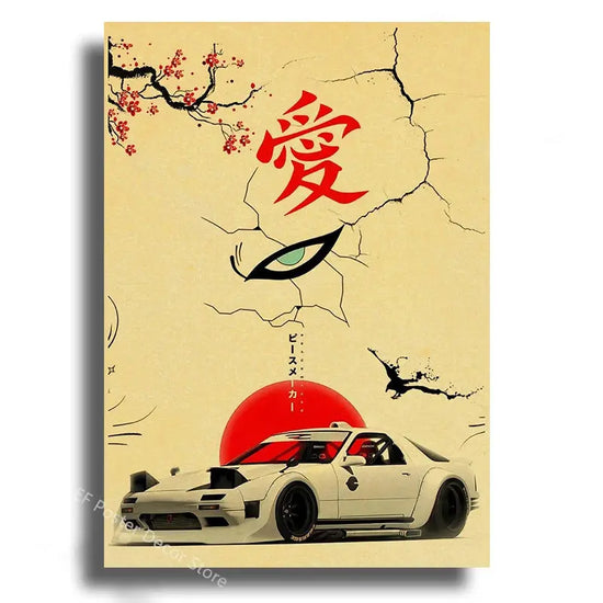 Japanese Cars Samurai Poster Painting Japan Racing Home Club Decor Wall Picture Vintage Aesthetic Jdm Car Gtr Anime Moon Printis June Wall Art