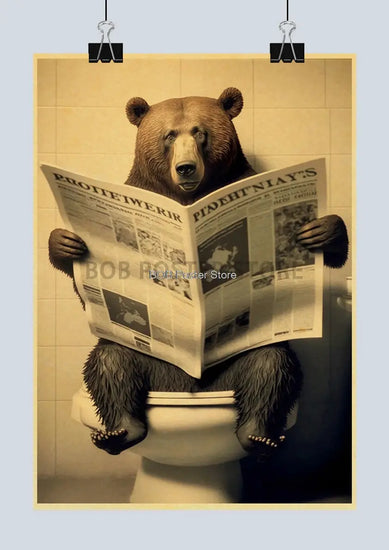 Animal Bathroom Toilet Funny Poster Kraft Paper Cat Dog Frog Art Home Decor Picture DIY Toilet Room Painting Wall Sticker Gift June Wall Art