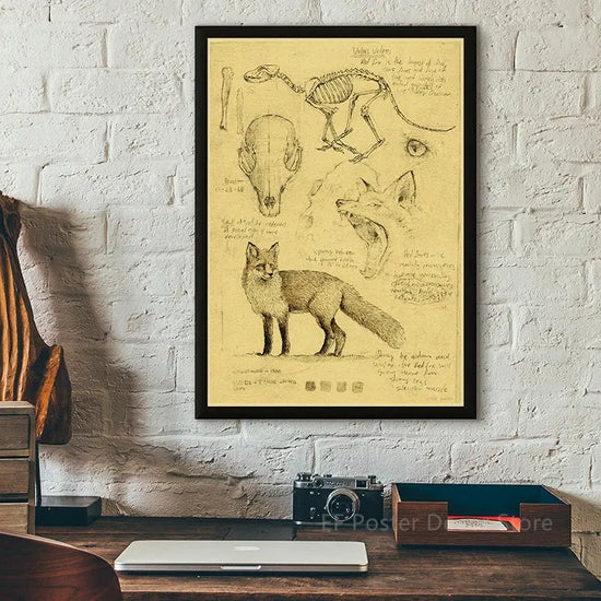 Old Sketch Studies Poster Vulpes/Skeleton Home Room Medical Club Decor Painting Plants Butterfly Vintage Prints Art Wall Picture June Wall Art