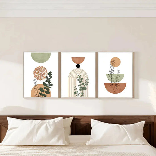 3pcs Modern Boho Abstract Shape Plant Poster Print Mid Century Bohemian Style Geometry Botanical Art Painting Wall Decor Picture June Wall Art