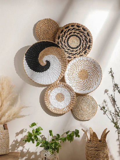 Seagrass Wall Hanging Decor Wall Basket Boho Home Decoration Handmade Natural Wall Art for Kitchen Bedroom Living Room Ornament June Wall Art
