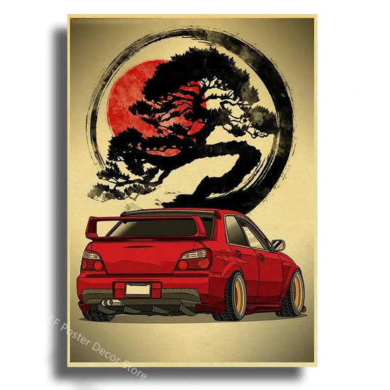 Japanese Cars Samurai Poster Painting Japan Racing Home Club Decor Wall Picture Vintage Aesthetic Jdm Car Gtr Anime Moon Printis June Wall Art