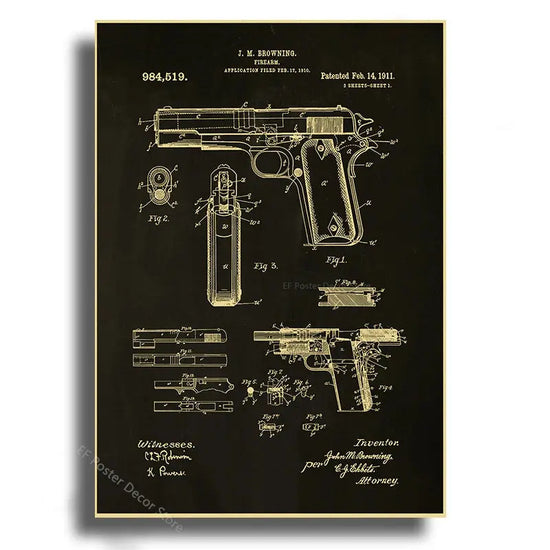 Gun Studies Posters Pistol/Rifle/Revolver Poster Home Room Club Decor Aesthetic Painting Handgun Vintage Prints Art Wall Picture June Wall Art