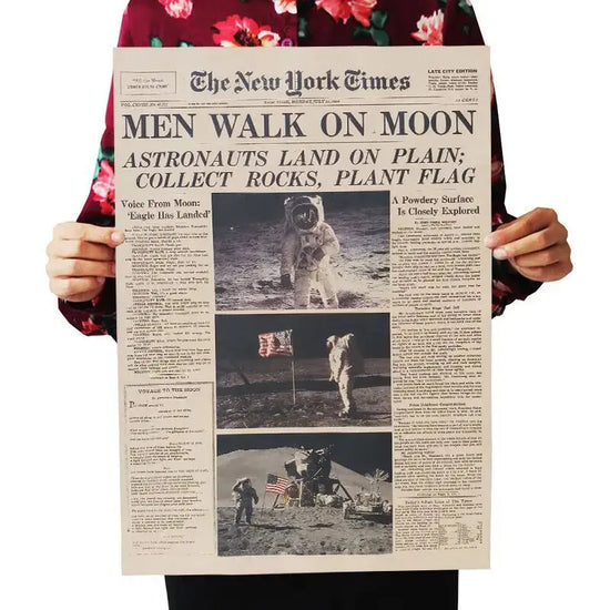 Vintage The Apollo 11 Moon Landing New York Times Poster Room Decoration Stickers Home Decor Kraft Paper Wall Sticker Posters June Wall Art
