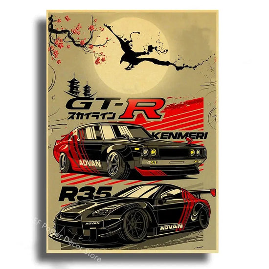 Japanese Cars Samurai Poster Painting Japan Racing Home Club Decor Wall Picture Vintage Aesthetic Jdm Car Gtr Anime Moon Printis June Wall Art