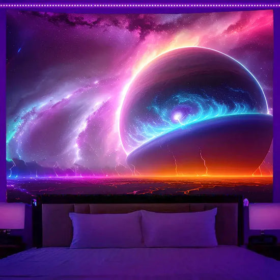 Fluorescent wall hanging fantasy starry sky planet city scenery tapestry art background cloth bedroom room home decoration June Wall Art