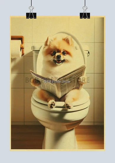 Animal Bathroom Toilet Funny Poster Kraft Paper Cat Dog Frog Art Home Decor Picture DIY Toilet Room Painting Wall Sticker Gift June Wall Art