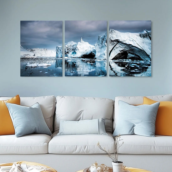 Arctic Glacier Triptych Canvas Print - Icy Blue Polar Landscape | Set of 3 Wall Art for Modern Home Decor June Wall Art