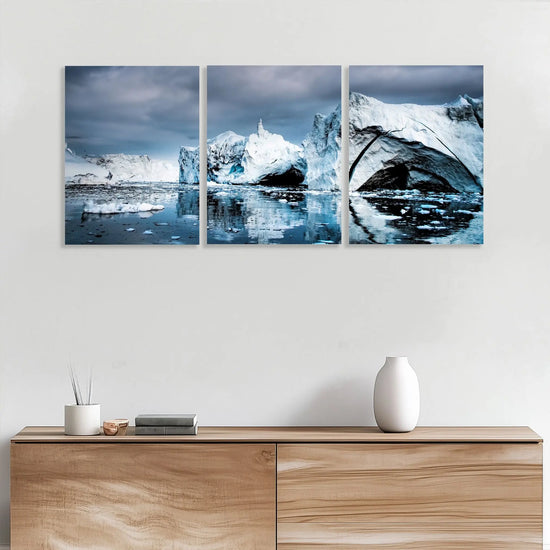 Arctic Glacier Triptych Canvas Print - Icy Blue Polar Landscape | Set of 3 Wall Art for Modern Home Decor June Wall Art