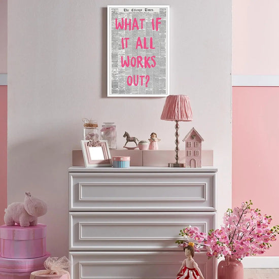 Liyark Retro Trendy Newspaper Canvas Wall Art What If All Works Out Poster Black And White Wall Art Positive Affirmation Quote Wall Art Pink Font Wall Decor Minimalist Home Decor 12x16in Unframed https://www.amazon.com/dp/B0D14VNYMR