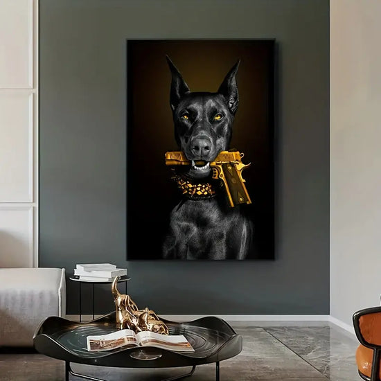 Modern Art Black Rubin Lion Dog Oil Painting Canvas Poster - 1pc Luxury Animal Wall Art for Bedroom Living Room Corridor - Fall Decor, Wall Decor, Room Decoration, No Frame June Wall Art