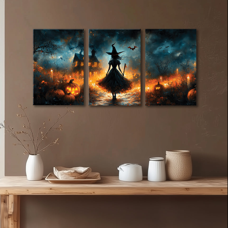 Witch and Pumpkin Halloween Canvas Print - Spooky Wall Art for Halloween Home Decor