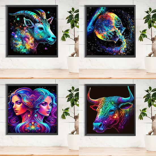 [5D Diamond Painting Sets For Adults] DIY 5D Twelve Constellation Diamond Painting Sets For Adults, Diamond Painting Sets DIY Full Round Diamond Rhinestone Art Sets, Paint By Numbers, Home Wall Decor, Frameless 20*20cm/7.8inx June Wall Art