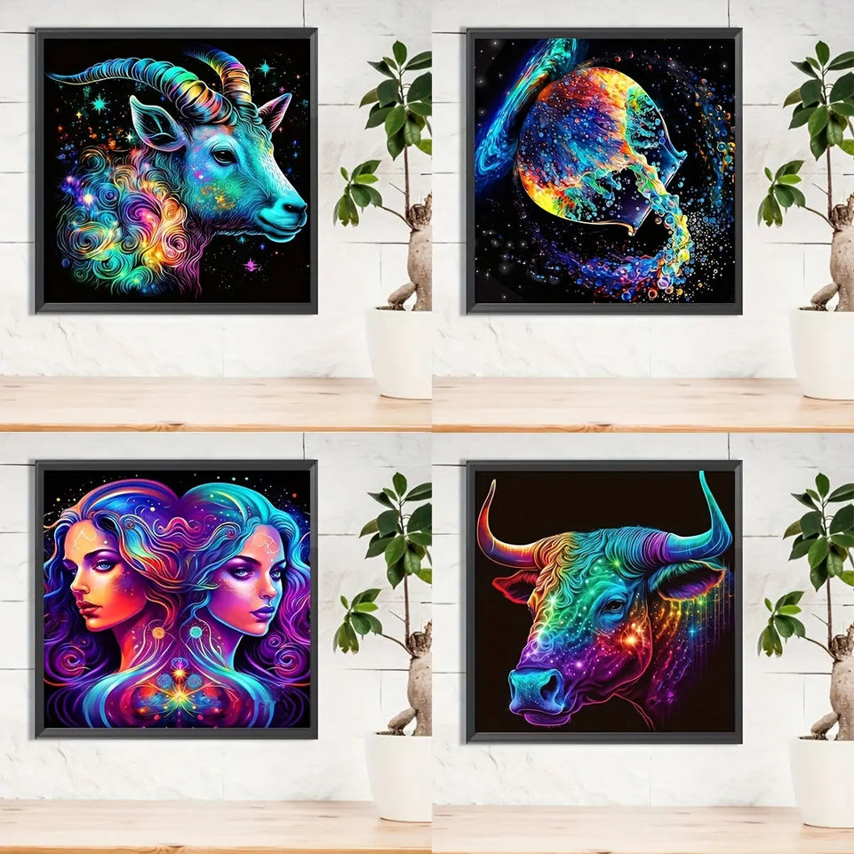 [5D Diamond Painting Sets For Adults] DIY 5D Twelve Constellation Diamond Painting Sets For Adults, Diamond Painting Sets DIY Full Round Diamond Rhinestone Art Sets, Paint By Numbers, Home Wall Decor, Frameless 20*20cm/7.8inx June Wall Art
