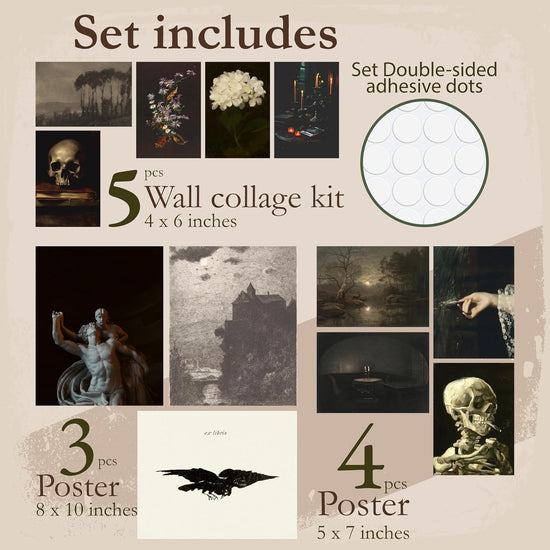 97 Decor Dark Academia Decor for Bedroom - Gothic Home Decor Aesthetic, Moody Dark Academia Wall Art, Vintage Halloween Posters for Room Aesthetic, Goth Wall Decor, Witchy Gallery Wall Art (Unframed) https://www.amazon.com/dp/B0BV1TJLMB