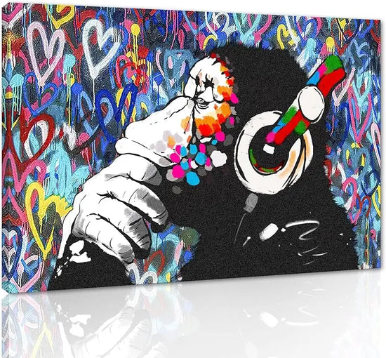 Yatsen Bridge Classic Street Art Banksy Graffiti Wall Art Behind The Curtain Posters Canvas Paintings Colorful Graffiti Pictures Prints Framed for Living Room Home Decor(36''W x 24''H) https://www.amazon.com/dp/B07ZVHB9FP