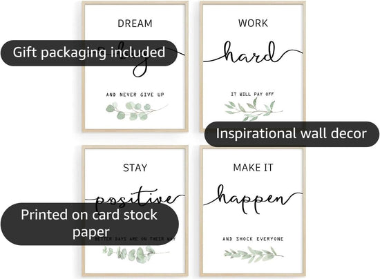 Inspirational Wall Art Office Decor, Motivational UNFRAMED Wall Art Prints for Bedroom,Living Room,Office,Classroom, Set of 4, 8"x10" https://www.amazon.com/dp/B09VDTP7TT