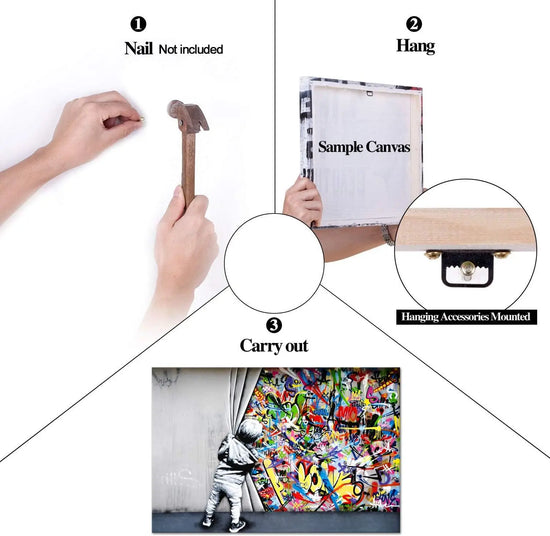 Yatsen Bridge Classic Street Art Banksy Graffiti Wall Art Behind The Curtain Posters Canvas Paintings Colorful Graffiti Pictures Prints Framed for Living Room Home Decor(36''W x 24''H) https://www.amazon.com/dp/B07ZVHB9FP