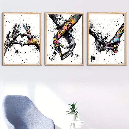Abstract Graffiti Street Art Lover Kissing Canvas Painting Posters and Prints Hand By Hand Wall Art Pictures for Living Room June Wall Art