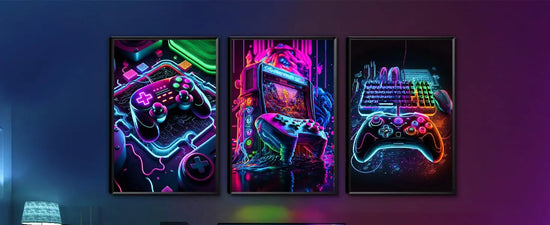3pcs Game Room Decor Neon Gaming Posters Wall Art Gamer Accessories Theme Canvas Print Game Console Painting Picture for Children Youth Game Boys Bedroom Teen Wall Decor Unframed 12"x16"x3 https://www.amazon.com/dp/B0CPCHHKQD