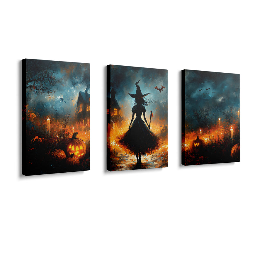 Witch and Pumpkin Halloween Canvas Print - Spooky Wall Art for Halloween Home Decor