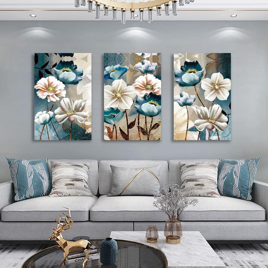 SERIMINO 3 Piece Lotus Flower Canvas Wall Art for Living Room White and Indigo Blue Floral Picture Wall Decor for Dining Room Bedroom Bathroom Kitchen Print Painting for Home Decorations https://www.amazon.com/dp/B08VP27GL7