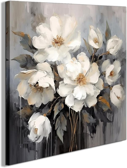 AnZhongArt Bathroom Wall Art,Flower Wall Art,Canvas Wall Art,Small wall Art Gray and White and Blue Flower Wall Art-Floral Canvas Wall Art, Bedroom Office Flower Wall Art Decoration,12x12 inches https://www.amazon.com/dp/B0CR7H4SQ4