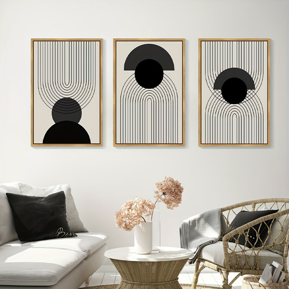 Black Boho Wall Art Wood Framed Abstract Decor Bohemian Canvas Prints Ready To Hang For Living Room Bedroom Kitchen Dining Room