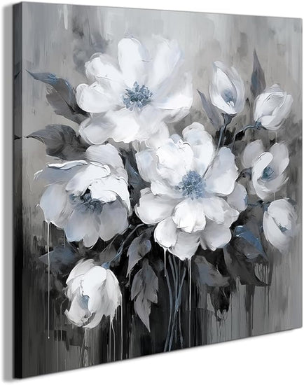 AnZhongArt Bathroom Wall Art,Flower Wall Art,Canvas Wall Art,Small wall Art Gray and White and Blue Flower Wall Art-Floral Canvas Wall Art, Bedroom Office Flower Wall Art Decoration,12x12 inches https://www.amazon.com/dp/B0CR7H4SQ4