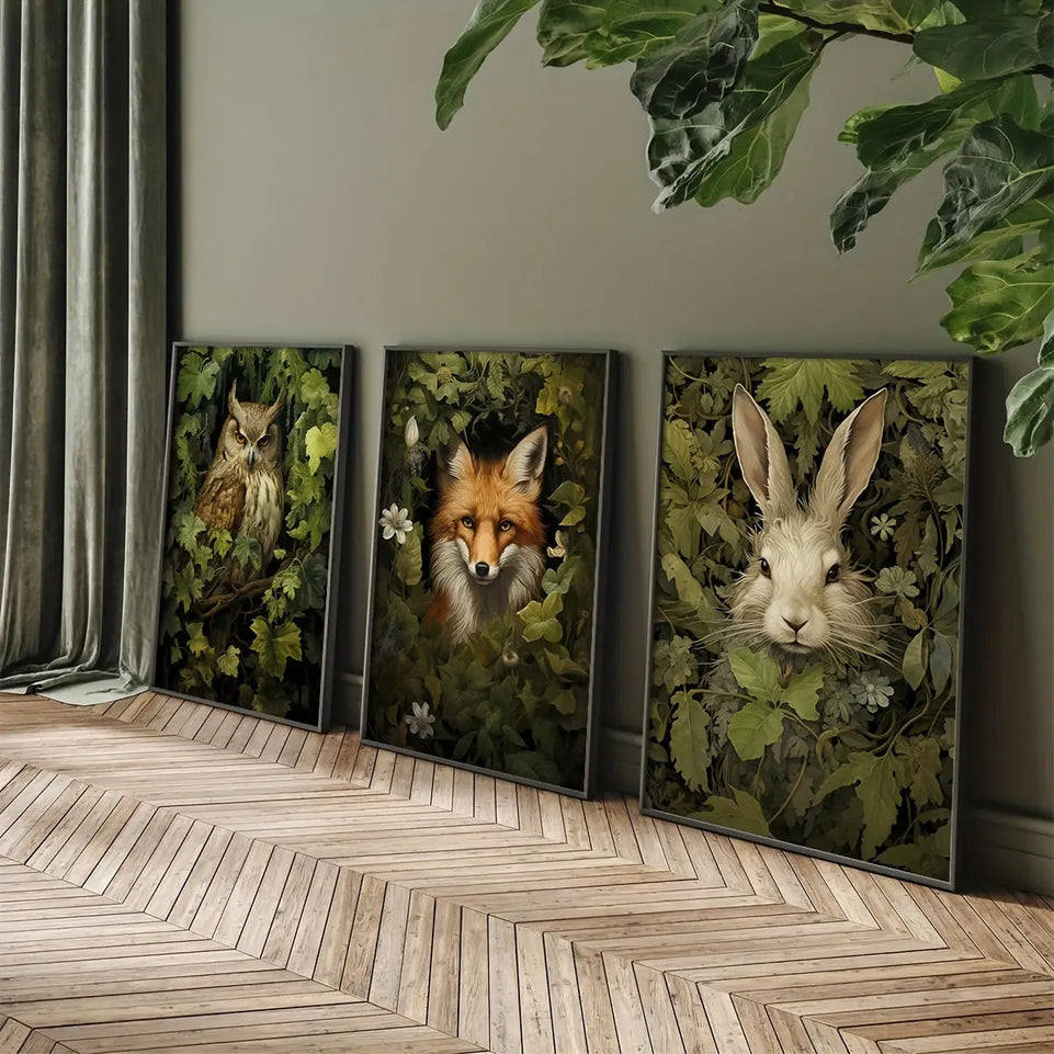 [3pcs Magical Forest Canvas Poster] 3pcs/set Unframed Canvas Poster, Retro Art, Magical Forest Animal Wall Art, Forest Witch Wall Art, Woodland Animal Poster, Ideal Gift For Bedroom Living Room Corridor, Wall Art, Wall Decor, June Wall Art