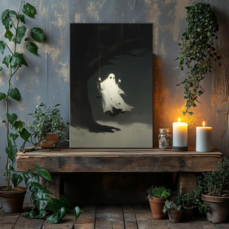 Ghostly Swing Canvas Print - Minimalist Halloween Wall Art for Spooky Home Decor