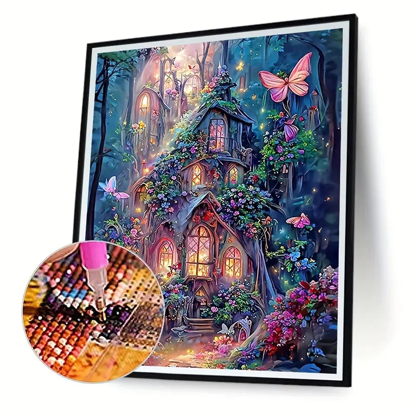 [Fairytale Charm] Enchanted Castle Diamond Painting Kit for Adults - 7.87x11.8in Full Drill Round Acrylic Diamonds, DIY 5D Fantasy Art & Craft Set with Vibrant Fairy-Tale Scene for Home Wall Decor, Ideal Gift, Fantasy Art Pro June Wall Art