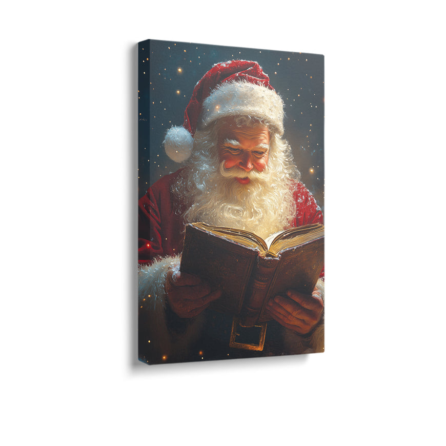 Vintage Santa Claus Reading Book Canvas Print - Classic Christmas Wall Art for Holiday Decor