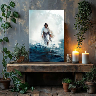 Jesus Walking on Water Canvas Print - Inspirational Christian Wall Art for Faith-Based Home Decor